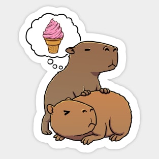 Capybara hungry for Strawberry Ice Cream Cone Sticker